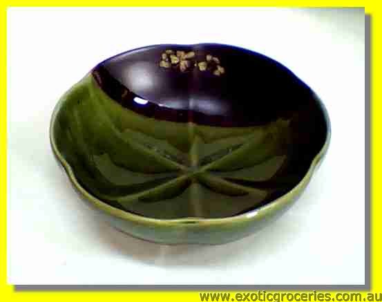 Japanese Style Green Ceramic Bowl (Flower Shape) 6.75"