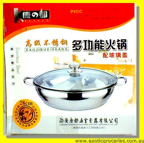 Stainless Steel Divided Hot Pot with Glass Lid 28cm