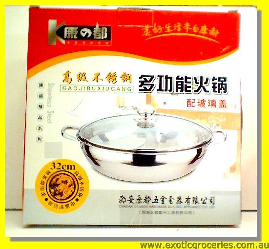 Stainless Steel Divided Hot Pot with Glass Lid 32cm