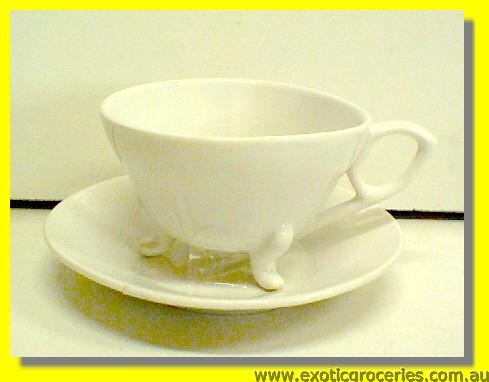 White 3 Leg Cup with Plate K058a