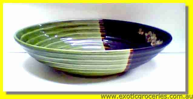 Green Floral Oval Bowl 11.75"