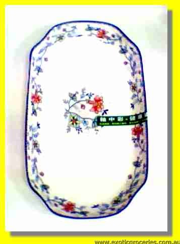 12" Blue Floral Long Plate (for Fish) NE21-103