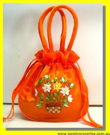 Chinese Orange Embroidery Floral Hangbag 10" H
